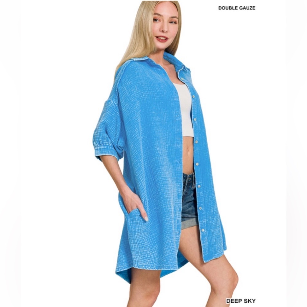 Zenana Outfitters Blue Button Down Shirt